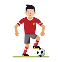 soccer player in red uniform with ball illustration vector
