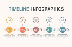 Timeline infographics with arrows with 5 steps, workflow, process, history diagram, retro style vector