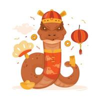 Flat illustration of snake character for chinese new year 2025 vector