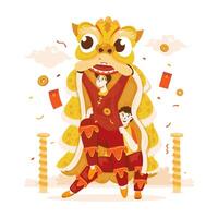 Illustration of lion dance live show celebrating Chinese New Year vector