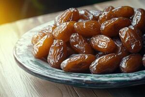 A bowl of dates is on a table photo