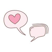Speech, bubble, dialog boxes in doodle style. Chat notifications with heart isolated on white background. Love concept. vector