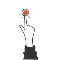 a hand holding a button with a red button vector