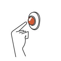a hand pointing to a button with an orange button vector
