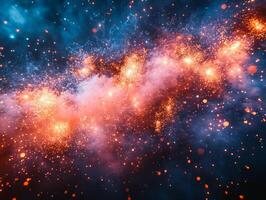 A vibrant cosmic scene showcasing colorful nebulae and star formations in deep space. photo