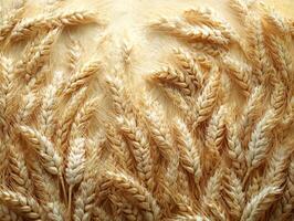 A close-up of golden wheat stalks arranged artistically. photo