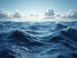 A serene view of ocean waves under a bright sky with scattered clouds. photo