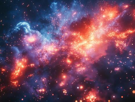 A vibrant cosmic scene depicting a colorful nebula filled with stars and gas clouds. photo