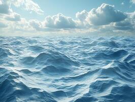 A serene view of rolling ocean waves under a bright sky with scattered clouds. photo