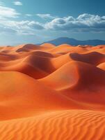 A vast expanse of orange sand dunes under a blue sky with scattered clouds. photo