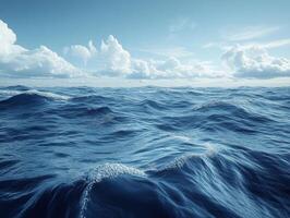 A serene view of ocean waves under a clear sky with fluffy clouds. photo