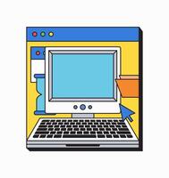 Cartoon computer ui inside web page vector