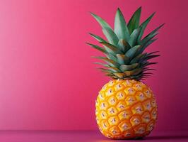 A vibrant pineapple against a pink background, showcasing its tropical appeal. photo