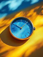 A vibrant clock on a colorful background, showcasing time and design aesthetics. photo