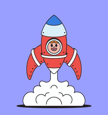 Cartoon rocket with a happy astronaut