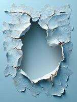A cracked wall revealing a smooth, reflective surface behind it. photo