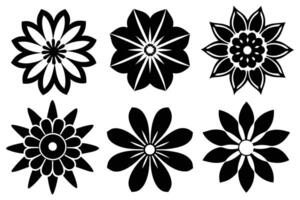 Six black and white flower silhouettes. vector