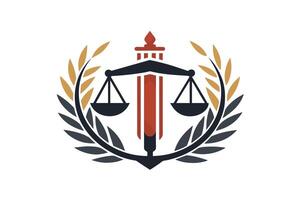 Logo with scales of justice and leaves. vector