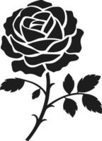 Intricate Full-Bloom Rose Silhouette with Detailed Petals and Leaves for Creative Use vector