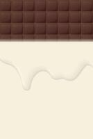 Chocolate bar square shape with blank space cream color and milk dropping background graphic illustration. vector