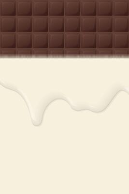 Chocolate bar square shape with blank space cream color and milk dropping background graphic illustration.