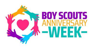 Boy Scouts anniversary week background banner or poster design template. observed every year in February. vector