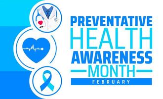 Preventative Health Awareness Month background banner or poster design template. observed every year in February. Holiday concept. Use to any Template, card, poster, placard, template. vector
