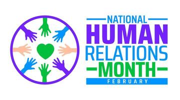 Human Relations Month background banner or poster design template. observed every year in February. Holiday concept. Use to any Template, card, poster, placard, template. vector