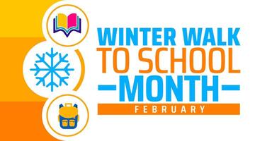 Winter Walk to School Month background banner or poster design template. observed every year in February. Holiday concept. Use to any Template, card, poster, placard, template. vector