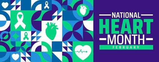 National heart month geometric shape pattern background banner or poster design template. observed every year in February. Holiday concept. Use to any Template, card, poster, placard, template. vector