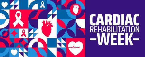 Cardiac Rehabilitation Week geometric shape pattern background banner or poster design template. observed every year in February. Holiday concept. Use to any Template, card, poster, placard, template. vector