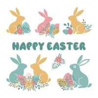 Collection of compositions Easter Bunny and Eggs vector