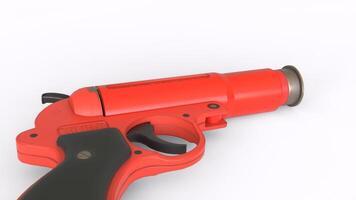 a red gun with a black handle on a white surface 2 photo