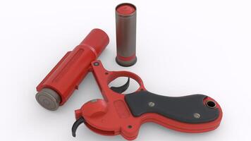 a red gun with a black handle and a red trigger photo