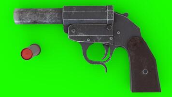 a revolver and a bullet on a green screen 1 photo