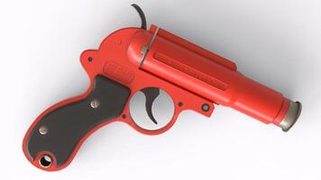a red gun with a black handle and a black trigger photo