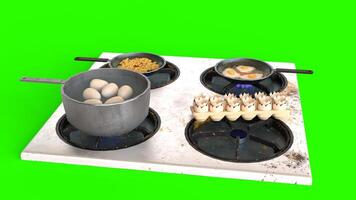 Cooking on the stove with green background 1 photo