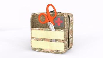 a medical kit with scissors and a first aid kit photo