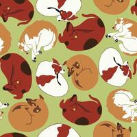 seamless pattern with sleeping dogs on green background vector