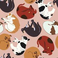 seamless pattern with different sleeping dogs together vector