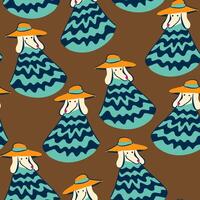 seamless pattern with furry dog character in hat and poncho vector