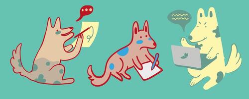 set of working and drawing dogs vector