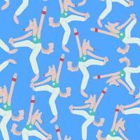 seamless pattern with furry character do yoga on blue background vector