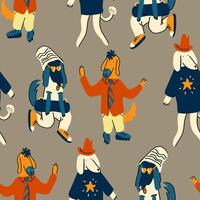 seamless pattern with party furry dog characters vector