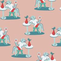 seamless pattern with furry dog character at the table at the cafe vector
