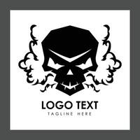 A stylized black skull with sharp features and an aggressive expression, surrounded by swirling smoke-like designs vector