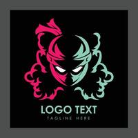 A stylized logo featuring a masked figure with a fierce expression, surrounded by swirling smoke vector