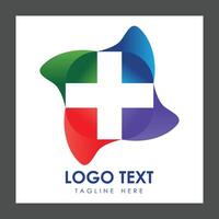 A logo featuring a stylized cross at the center, surrounded by colorful shapes in green, blue, red, and purple vector