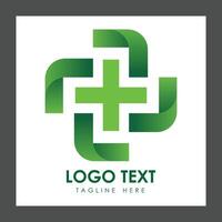 A logo featuring a stylized green cross at the center, surrounded by four curved shapes in varying shades of green vector