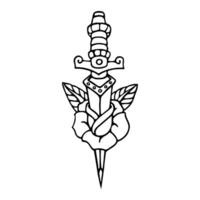 a tattoo of a sword with a rose on it vector